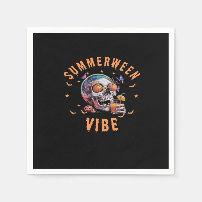 Summerween Vibes Skeleton Pumpkin Sommer Urlaub Serviette (Vorderseite)