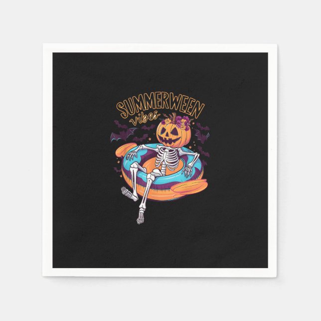 Summerween Vibes Skeleton Pumpkin Sommer Urlaub Serviette (Vorderseite)