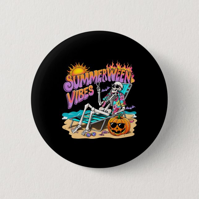 Summerween Vibes Skeleton Pumpkin Spooky Urlaub Button (Vorderseite)
