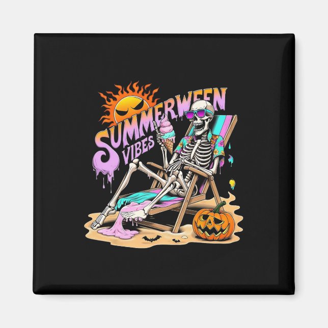 Summerween Vibes Skeleton Pumpkin Spooky Urlaub Magnet (Vorne)