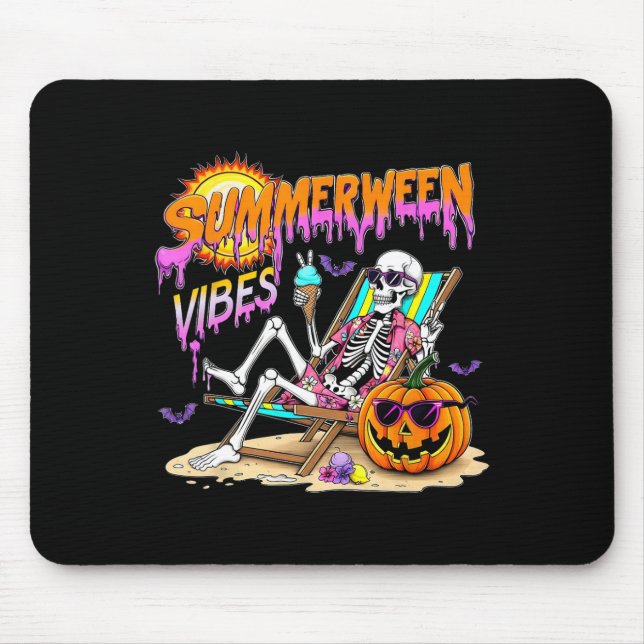 Summerween Vibes Skeleton Pumpkin Spooky Urlaub Mousepad (Vorne)