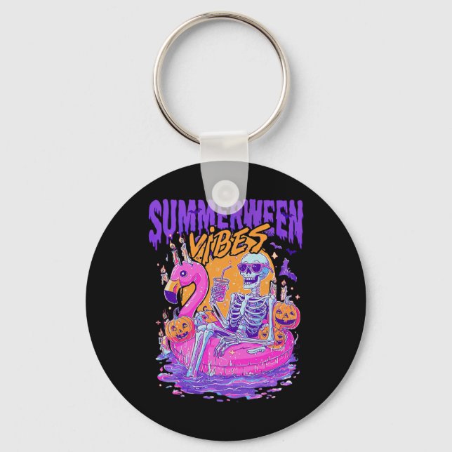 Summerween Vibes Skeleton Pumpkin Spooky Urlaub Schlüsselanhänger (Vorderseite)