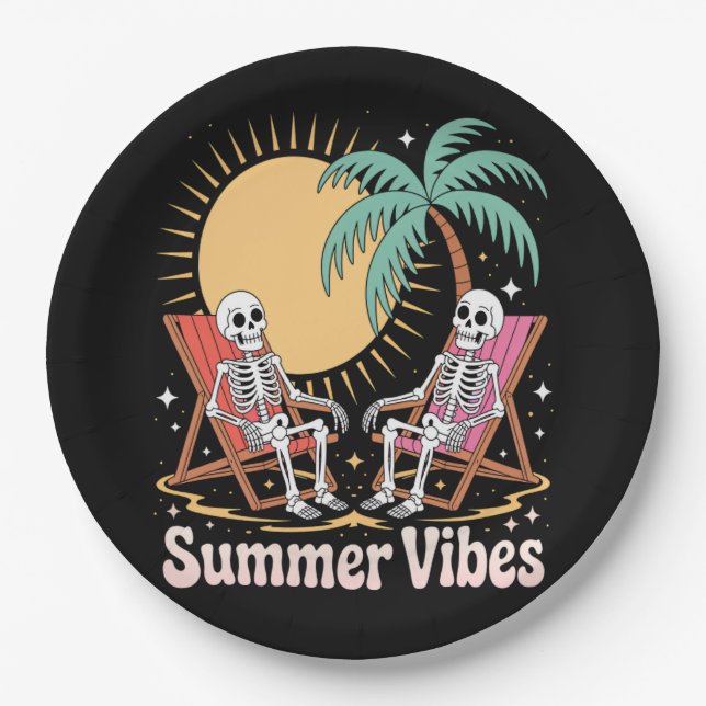 Summerween Vibes Skeleton Sommer Urlaub Strand Pappteller (Vorderseite)