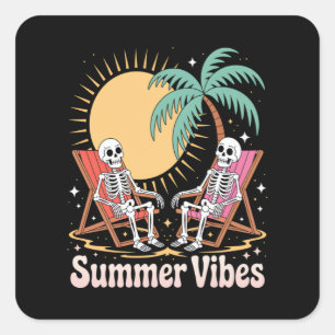 Summerween Vibes Skeleton Sommer Urlaub Strand Quadratischer Aufkleber