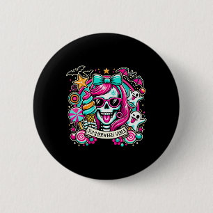 Summerween Vibes Skeleton Spooky Vacation Hallowee Button