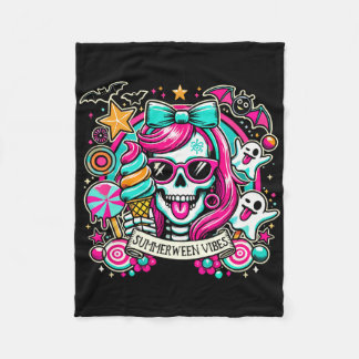 Summerween Vibes Skeleton Spooky Vacation Hallowee Fleecedecke