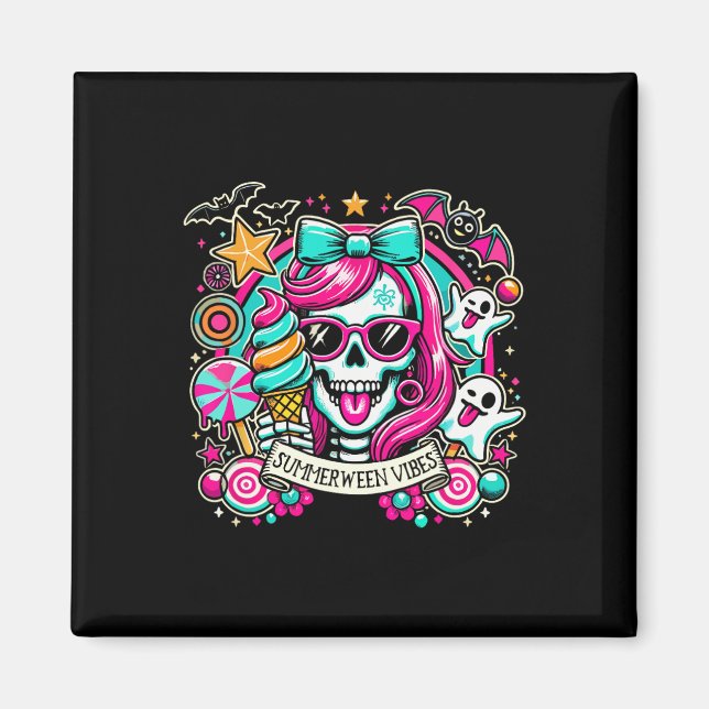 Summerween Vibes Skeleton Spooky Vacation Hallowee Magnet (Vorne)