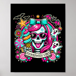 Summerween Vibes Skeleton Spooky Vacation Hallowee Poster