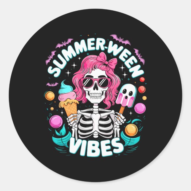 Summerween Vibes Skeleton Spooky Vacation Hallowee Runder Aufkleber (Vorderseite)
