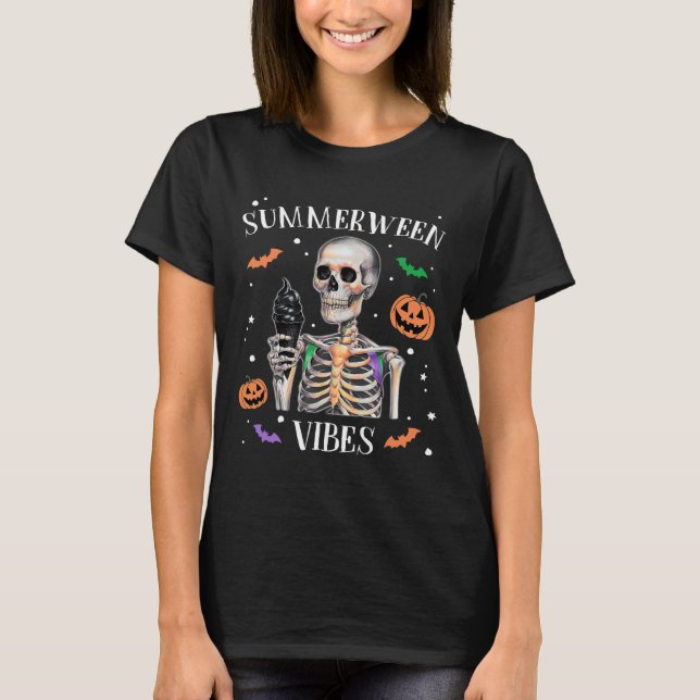Summerween Vibes Skeleton Summer Halloween T-Shirt (Vorderseite)