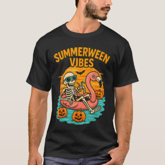 Summerween Vibes Skelett Flamingo Gruselig Hallowe T-Shirt