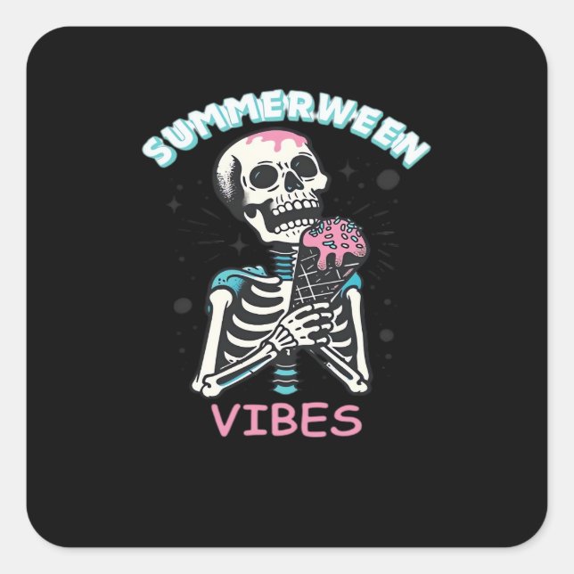 Summerween Vibes Spooky Summer Pumpkin Classic Quadratischer Aufkleber (Vorderseite)