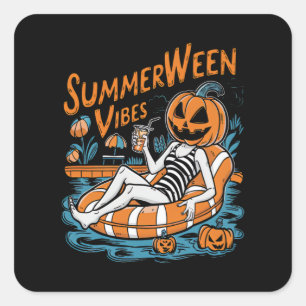 Summerween Vibes Spooky Summer Pumpkin Niedlich Quadratischer Aufkleber