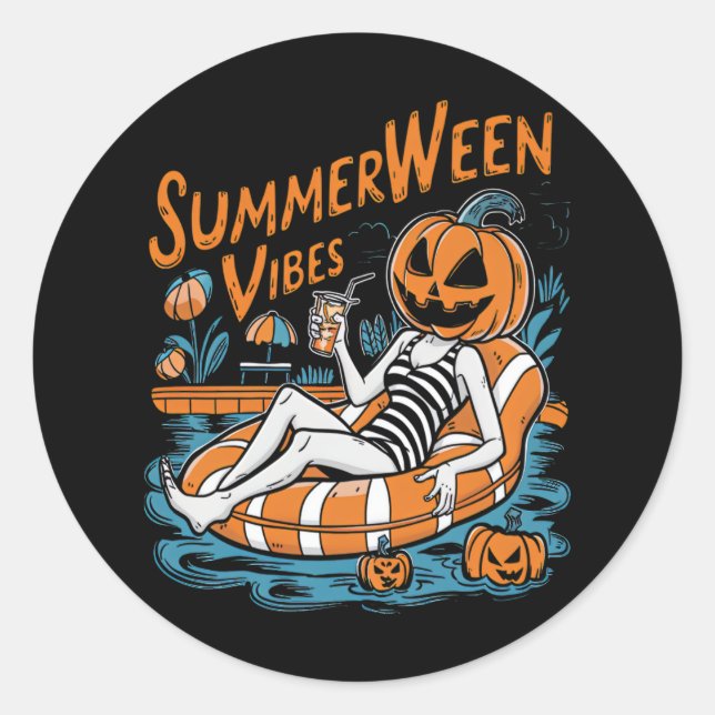 Summerween Vibes Spooky Summer Pumpkin Niedlich Runder Aufkleber (Vorderseite)