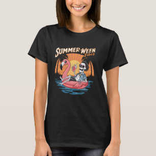 Summerween Vibes Summer Halloween Skeleton Flaming T-Shirt