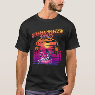 Summerween Vibes Witch Flamingo Float Witz Sommer T-Shirt