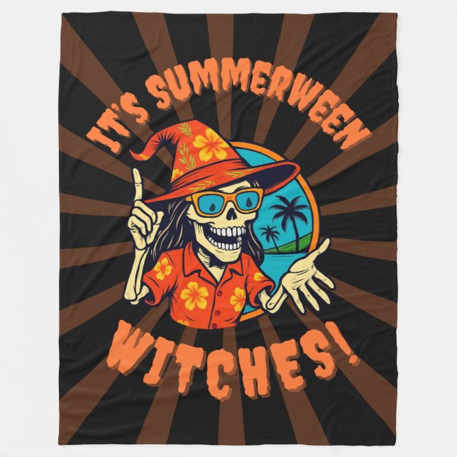 Summerween Witch Skeleton in Tropical Witch Hat 2  Fleecedecke (Vorderseite)