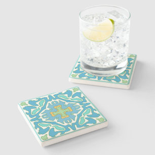 Summery Aqua Spanish Tile Steinuntersetzer