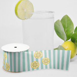 Summery Aqua Stripe & Lemon Slices - kann Text hin Satinband