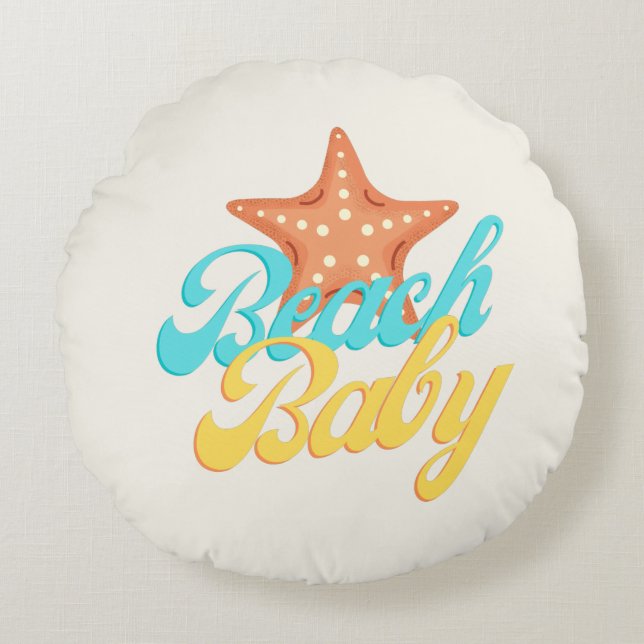Summery Beach Baby Word Art Rundes Kissen (Vorderseite)