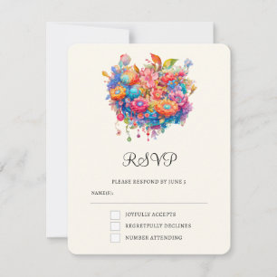 Summery Blume Bouquet Whimsical Boho Wedding RSVP Karte