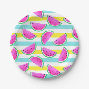 Summery buntes gestreiftes Wassermelone-Muster Pappteller