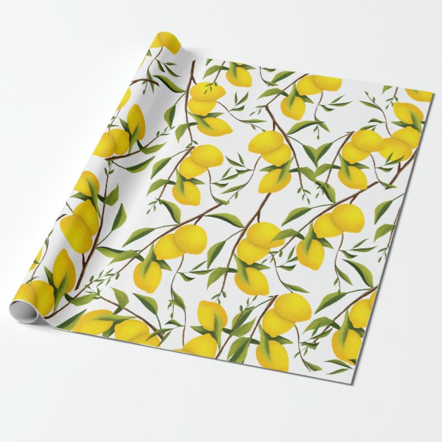Summery Citrus Lemon Tree Branches Geschenkpapier (Ungerollt)