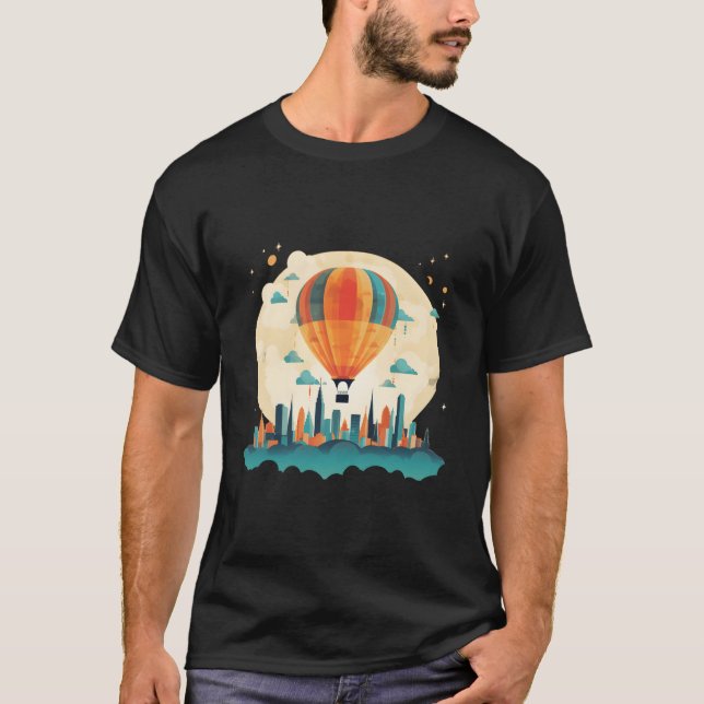 Summery Hot Air Balloon Travel In City T-Shirt (Vorderseite)