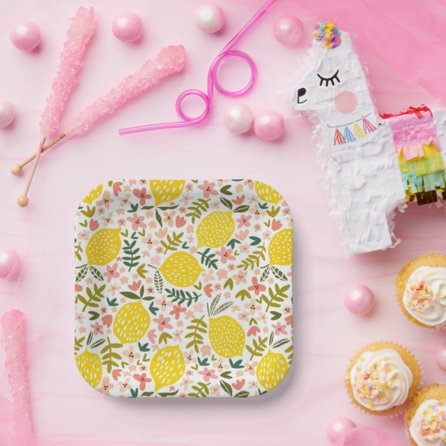 Summery Pink Lemonade Blume Pappteller (Party)