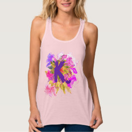 Summery Pink Purple Flowers Blätter Name Monogram Tank Top