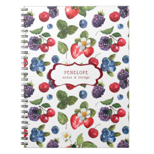 Summery Sweet Berry Pattern   Monogram-Notebook Notizblock