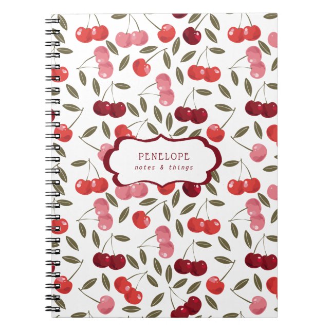 Summery Sweet Cherry Muster | Monogramm Notizblock (Vorderseite)