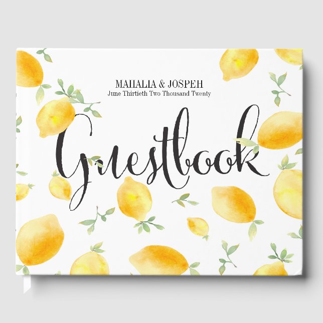 Summery Watercolor Lemon Wedding Gästebuch (Vorderseite)