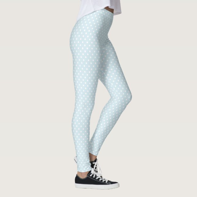 Summery White Polka Dots auf Pastel Blue Leggings (Rechts)