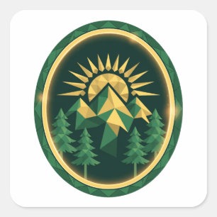 Summit Crest — Geometrisches Berg-Abzeichen Quadratischer Aufkleber