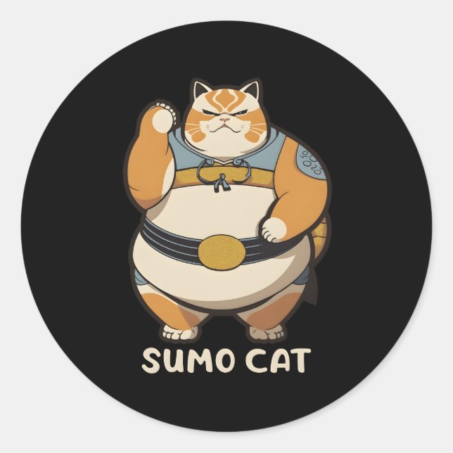 Sumo Cat Kitty Wrestler Runder Aufkleber (Vorderseite)