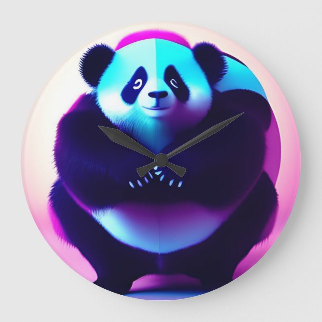 Sumo Panda Der Bamboo Gnasher, Wall Clock Große Wanduhr (Vorderseite)