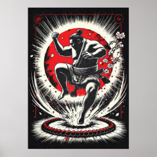 Sumo-Ringer im roten Mond, japanische Anime-Kunst Poster