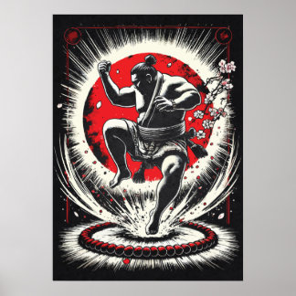 Sumo-Ringer im roten Mond, japanische Anime-Kunst Poster