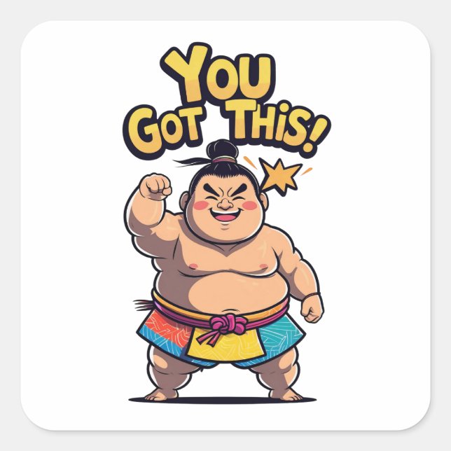 Sumo-Ringer mit der Motivation "Du Got das!" Quadratischer Aufkleber (Vorderseite)