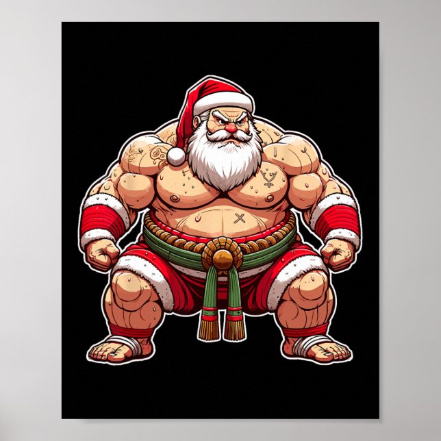Sumo Santa Japanese Wrestler Japan Cool Weihnachte Poster (Vorne)