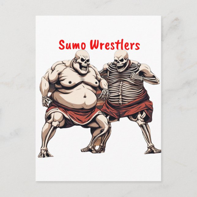 Sumo Skeleton Wrestlers in Aktion Postkarte (Vorderseite)