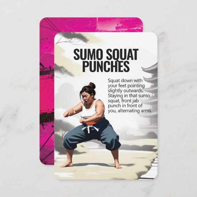 Sumo Squat Punches Fitness Card mit rosa Backing Save The Date (Vorne/Hinten)