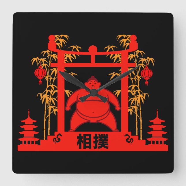 Sumo Wrestler Quadratische Wanduhr (Vorderseite)