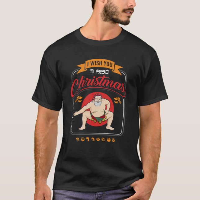 Sumo Wrestler Santa Claus Sushi Ich wünsche dir ei T-Shirt (Vorderseite)
