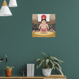 Sumo Wrestler unter dohyshi-japanischer Flagge Poster