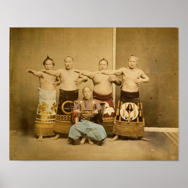 Sumo Wrestlers Japan Antique Foto 1877 Poster (Vorne)