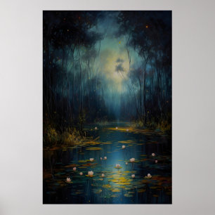 Sumpf bei Mondlicht Kunstprint Dark Academia, Hexe Poster