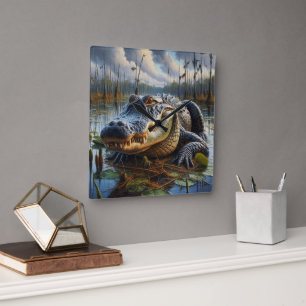 Sumpf-King-Gator-Uhr Quadratische Wanduhr