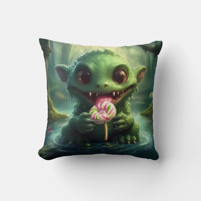 Sumpfmonster isst Süßigkeiten Kissen (Vorderseite)